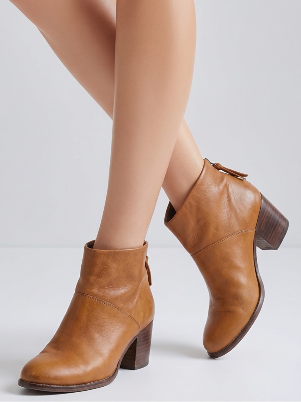 Toms Leila booties shoes chestnut brown leather uppers ankle boots Size 7.5‎